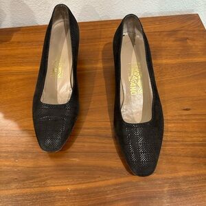 Salvatore Ferragamo Black Textured Heels